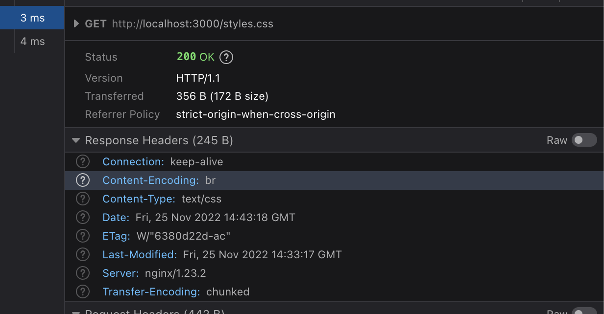 Brotli Compression headers in browser