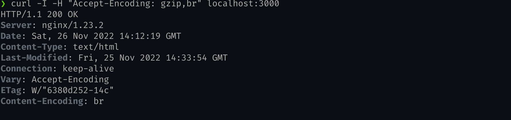 Curl Command with Response Headers for gzip and br